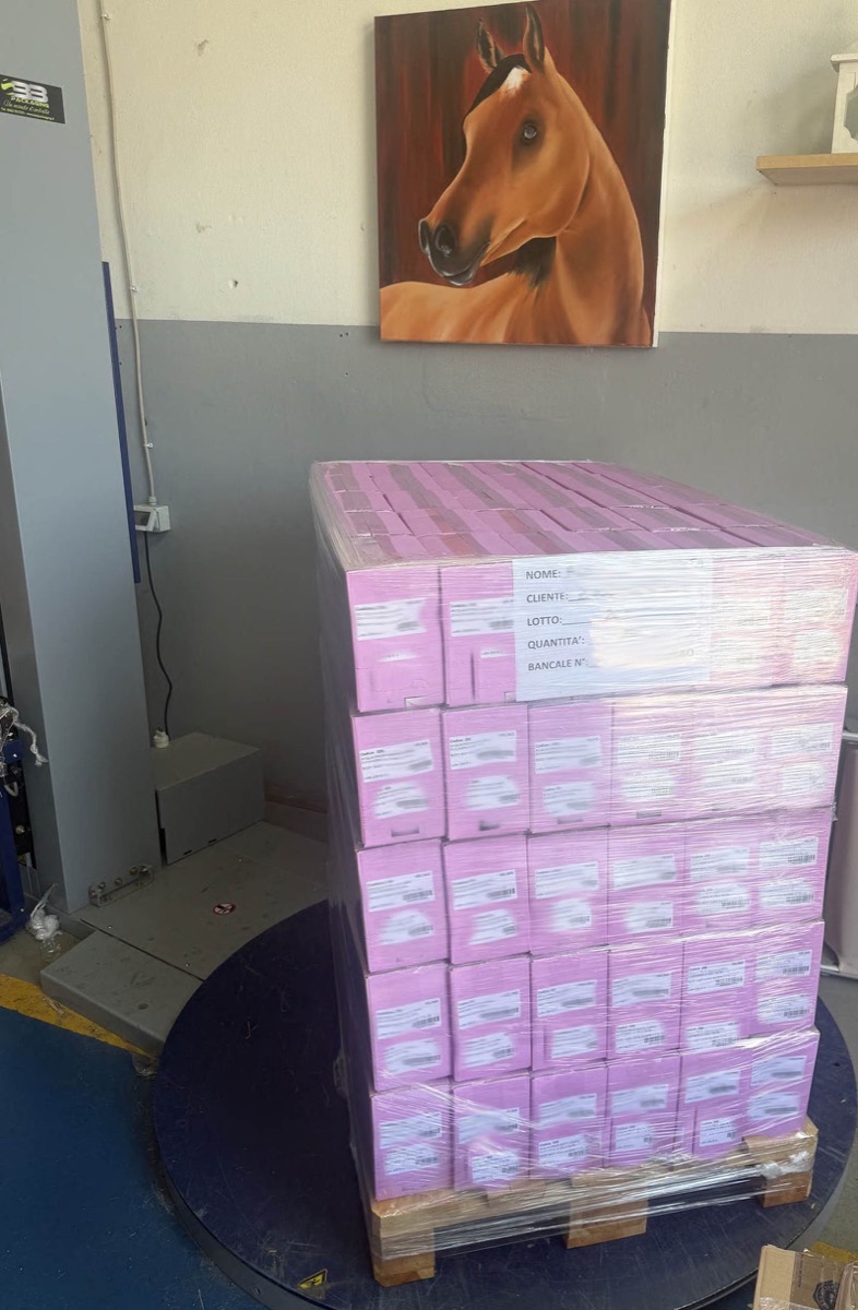 Pallet MeCores sulla macchina fasciatrice
